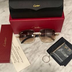 Cartier Sunglasses Brown, Gold Lenses ~white/black Sticks