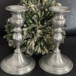 WEB Pewter 1960's Weighted Candle Stick Holders 7" Pair.