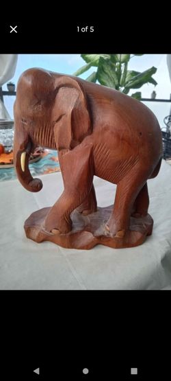 Vintage Wood Carved Elephant Statue 