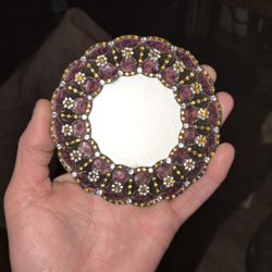 Vtg Bombay Company Bohemian Ornate Metal Round Flower Crystals Photo Frame