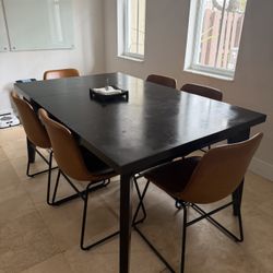 Wood West Elm Table 6 Chairs And 3 Bar Stools 
