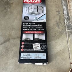 Hyloft 45x45in Overhead Steel Garage Ceiling Mount Storage Rack in White