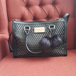 Andrew Marc/ Marc New York Satchel Diamond Cut Design with Gold Accents &Pom Pom Hanging Charm