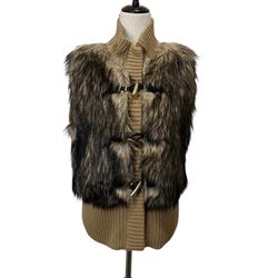 NEW Michael Kors Faux Fur And Sweater Knit Vest Zip Front Women’s Sz  Large NWT