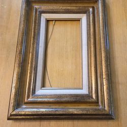 Vintage Decor - Vintage Solid Wood Gold Painted Layered Frame with Linen Inner Frame / Liner / Slip
