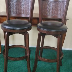 Wooden Stools with Leather like Seats