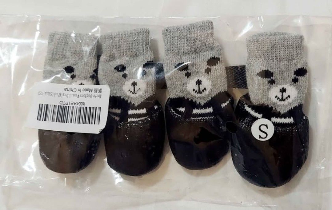 NEW! 4 pcs Dog Boots Waterproof Shoes w/ Anti-Slip Sole, Adjustable (Small, up to14 lbs, Black)