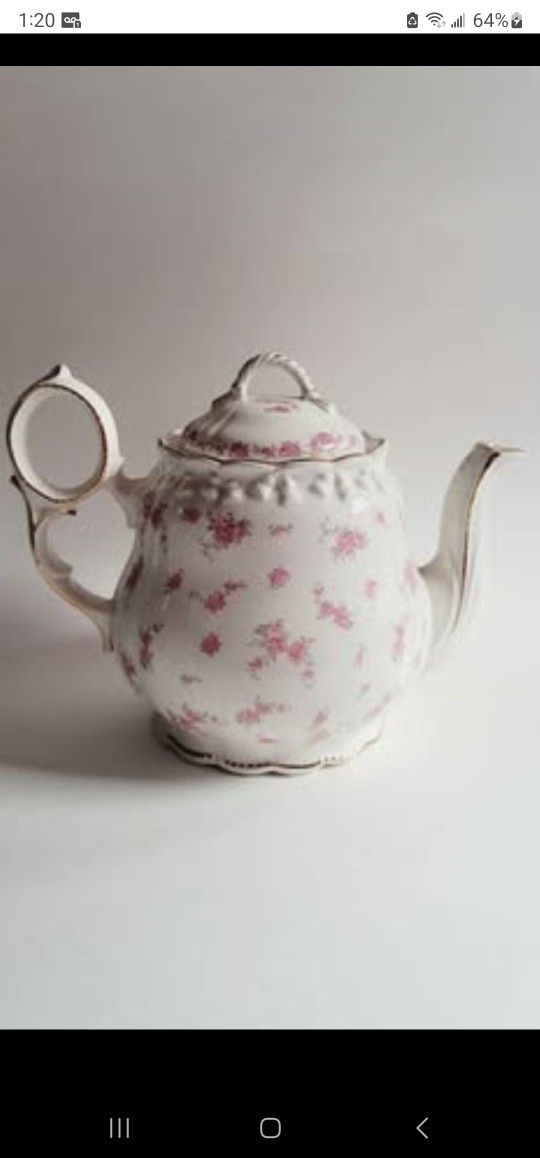 Vintage Crown Dorset Teapot Staffordshire England Pink Roses Gold Trim 7.25"H