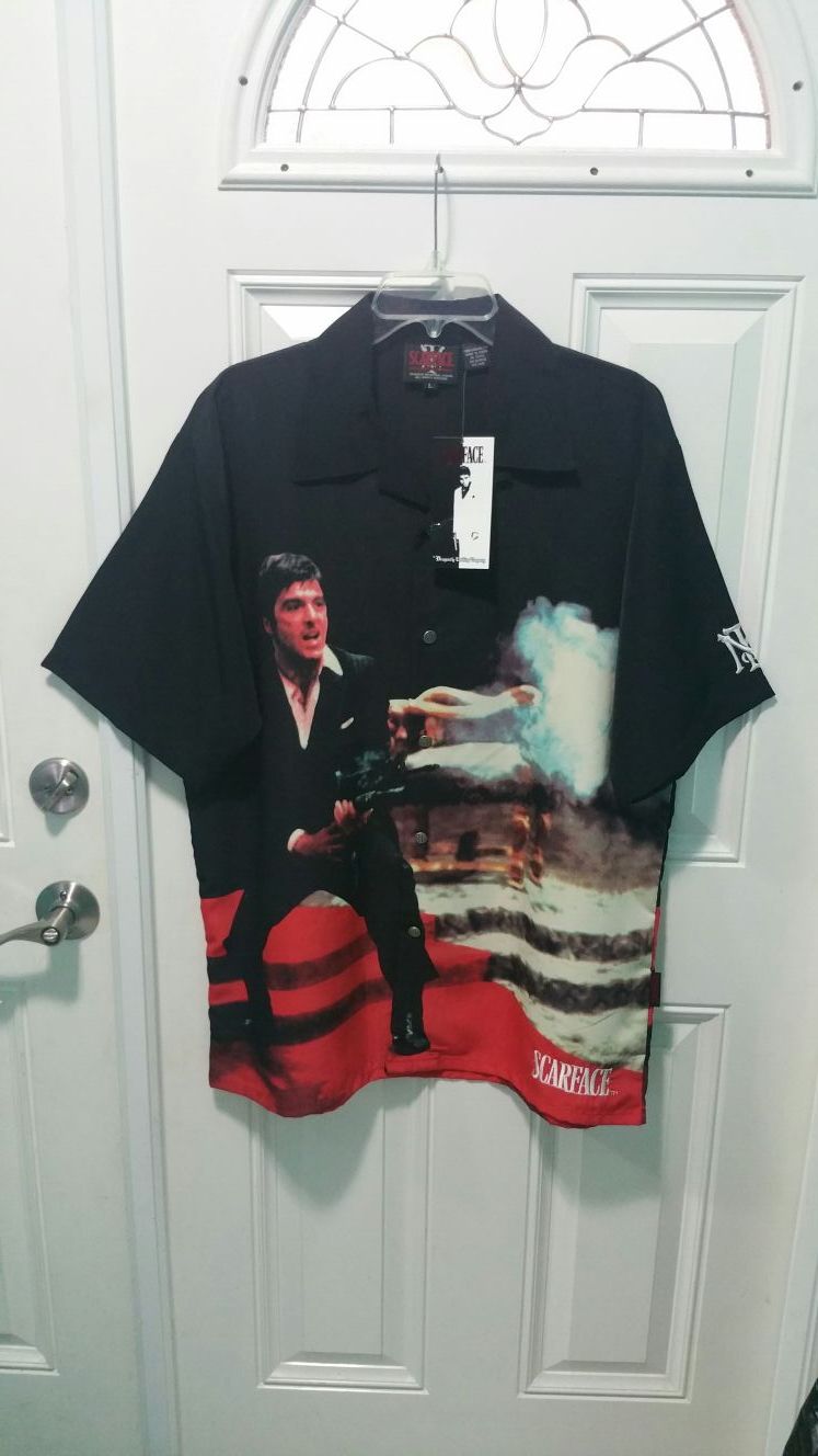 BRAND NEW! Dragonfly Scarface Button Shirt. Tony Montana Al Pacino. Size: Large.