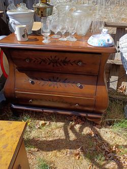 Vintage Wood Dresser with Floral Inlay