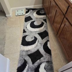 Grey, Black, And White Shaggy Rug