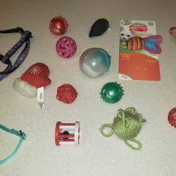 Bag Of Cat Toys And Harness For Sale
