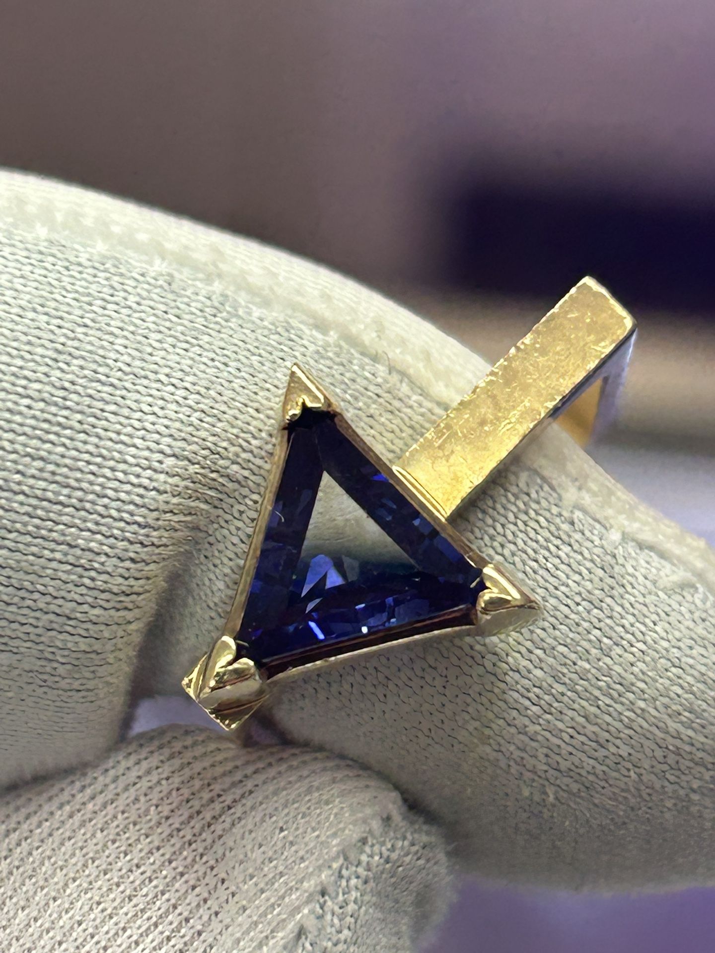 14kt Yellow Gold Synthetic Tanzanite “Trisko” Ring