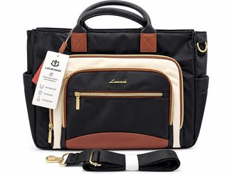 LOVEVOOK Tote 15.6" Laptop Work Bag Black Cream Brown NWT