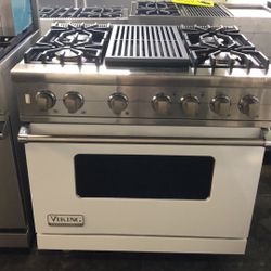 Viking 36”wide Dual Fuel Range Stove In White With Grill