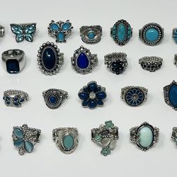 Costume jewelry stretchy band rings in blue and turquoise