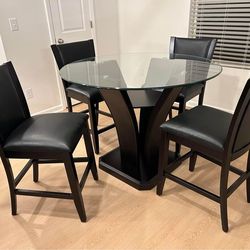 😍 Brand new solid wooden and leather round glass high top dining table set - chairs | Pay after delivery 🚚