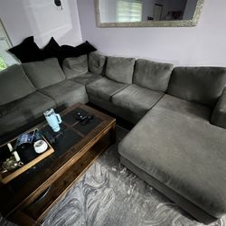 Sofa - Bonaterra Charcoal Grey Fabric 127" 2 Piece U-Shaped Sectional