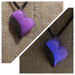 Hand Carved Glow Heart Valentine Wood And Resin Necklace
