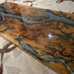 Beautiful Fractal Burned Center Piece Serving Tray And Wall Art.  