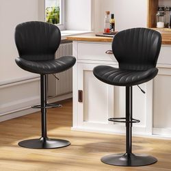 Bar Stools Set of 2, Swivel Counter Height Bar Stools with Back and Footrest, Bar Stool for Kitchen Island Chairs, Adjustable Barstools PU L