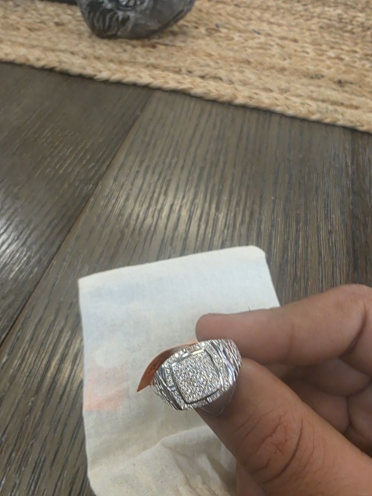 Size 12 Mens Ring Silver Moisonite Diamond
