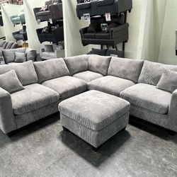 Corduroy Sectional Sofa With Ottoman