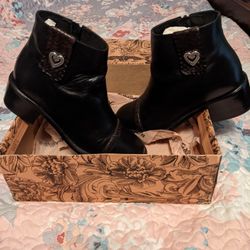 Brighton women's Black and Brown Leather Lonnie Ankle Boots Size 7