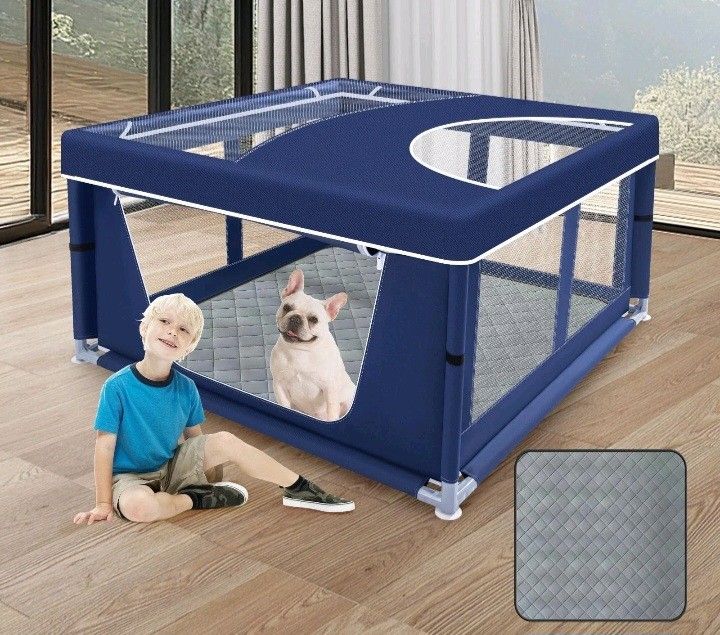 Xvishx 42x42 Inches Puppy Playpen with Cover&Dog Pads, Dog Playpen for Puppies or Small Dogs, Pet Playpen for Indoor & Outdoor, Sturdy Safety Dog Pen