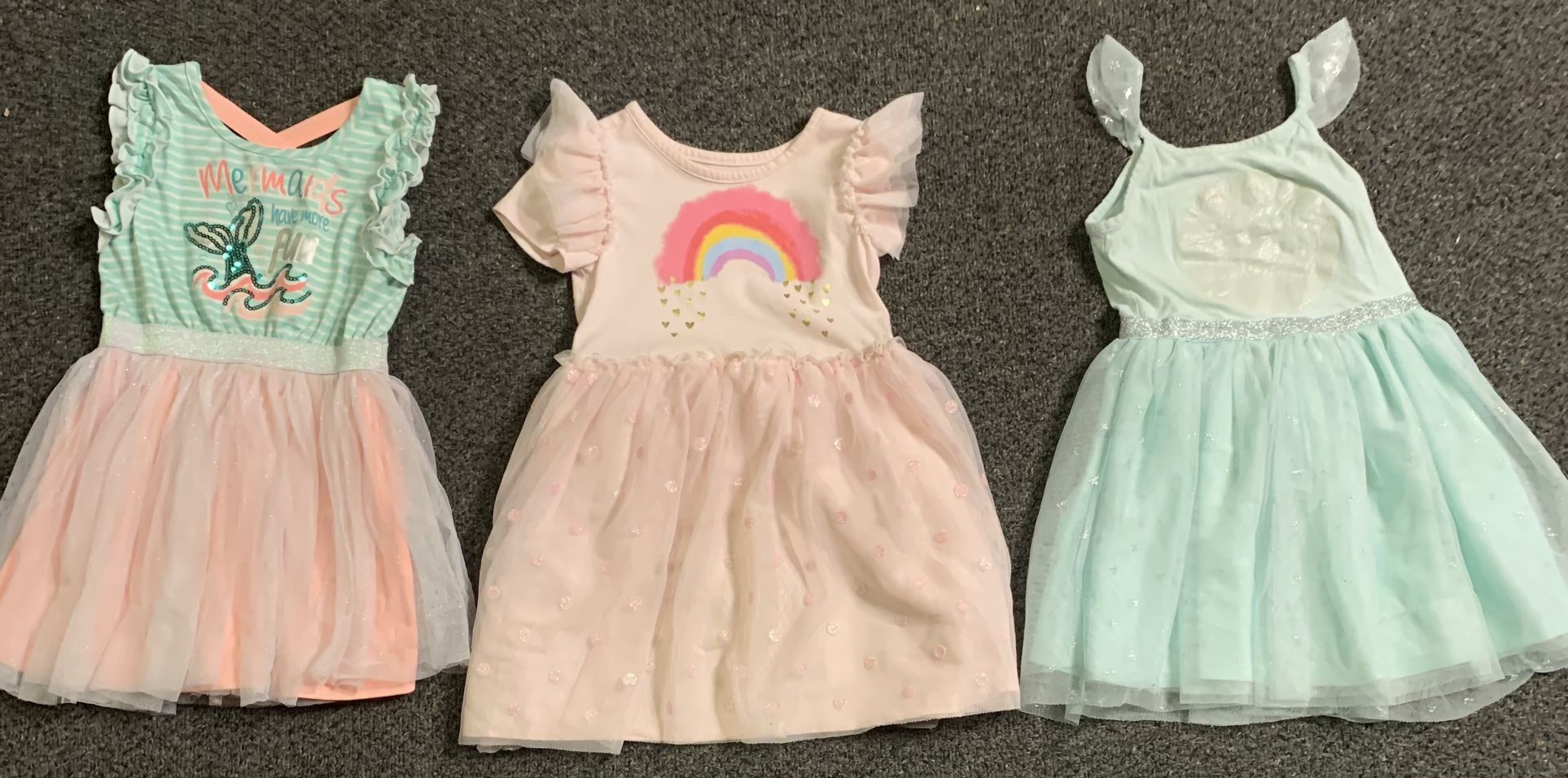 Bundle of 3 girls size 4T summer shimmery tutu dresses - mermaid, rainbow, Little Miss Fancy