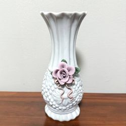 Vintage Antique Sophia Ann Milk Glass Hobnail Romantic Floral Porcelain Decorative Flower Vase