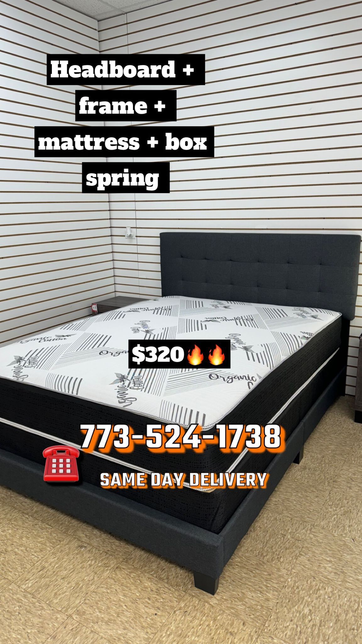 Queen Size Bed Headboard Frame Mattress And Box Spring All Included Brand New Furniture Yes We Deliver