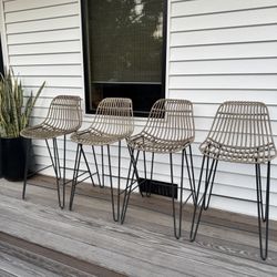 4 WORLD MARKET RATTAN COUNTER STOOLS