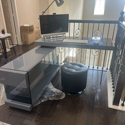 Gray Lacquer Desk with Wooden Accents