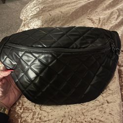 Black Faux Leather Belt Bag