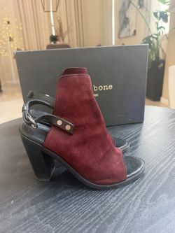 Rag & Bone Wyatt Burgundy Suede Slingback Block Heel Sandals Size 37 EU 7 With Box