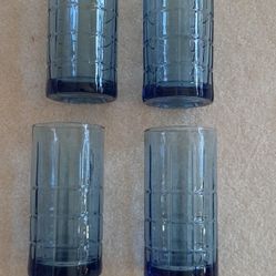 4 Anchor Hocking blue drinking glasses.