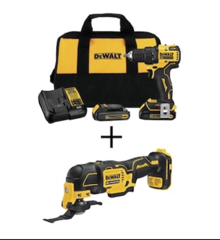 DEWALT ATOMIC 20-Volt MAX Cordless Brushless Compact 1/2 in. Drill/Driver, (2) 20-Volt 1.3Ah Batteries & Oscillating Tool Only