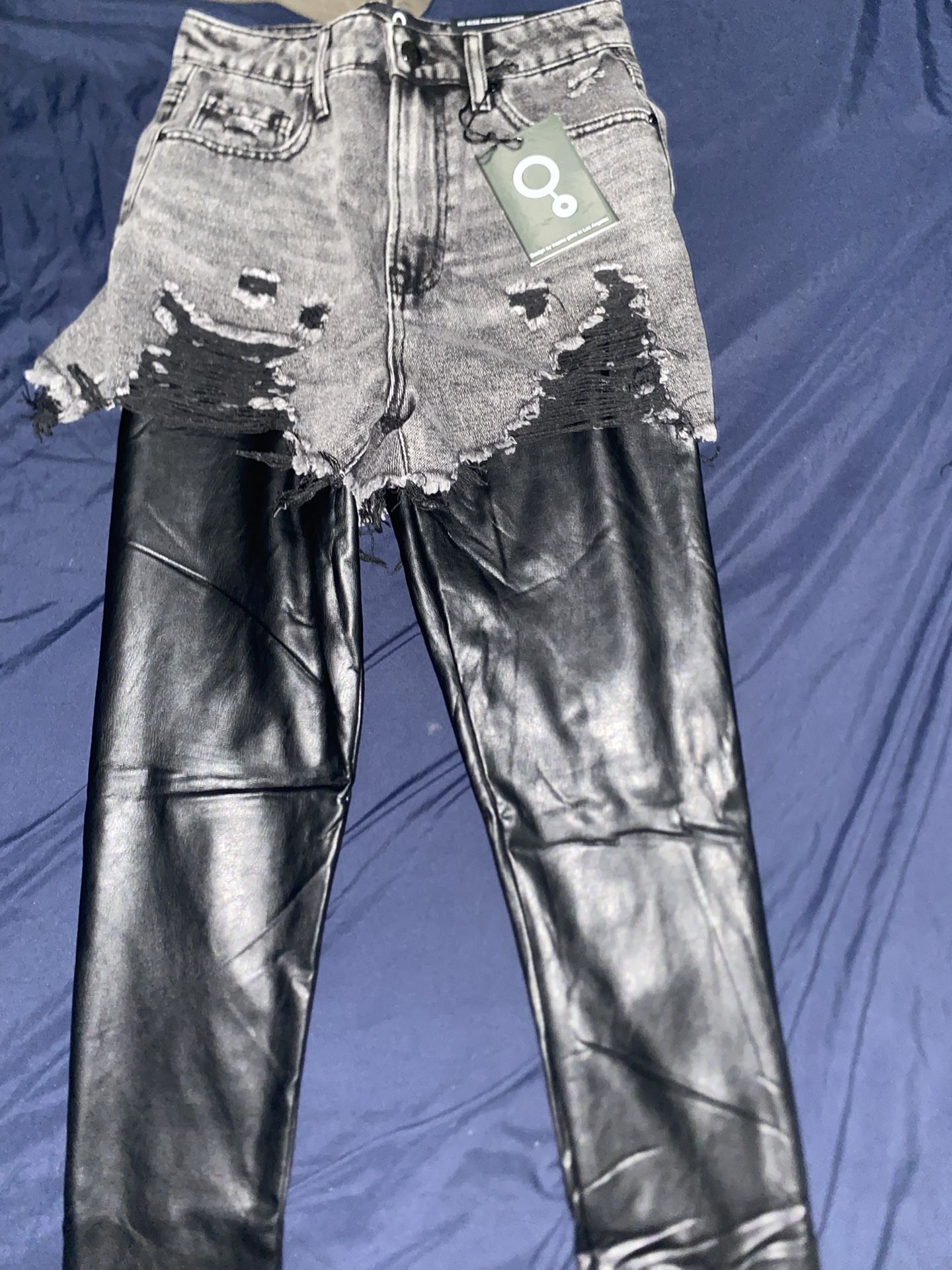 Denim Short / Faux Leather Pants Combo