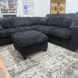 Corduroy Sectional With Ottoman 