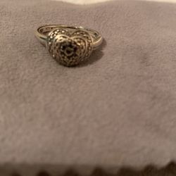 Silver Heart Ring  With Tiny Black diamonds 