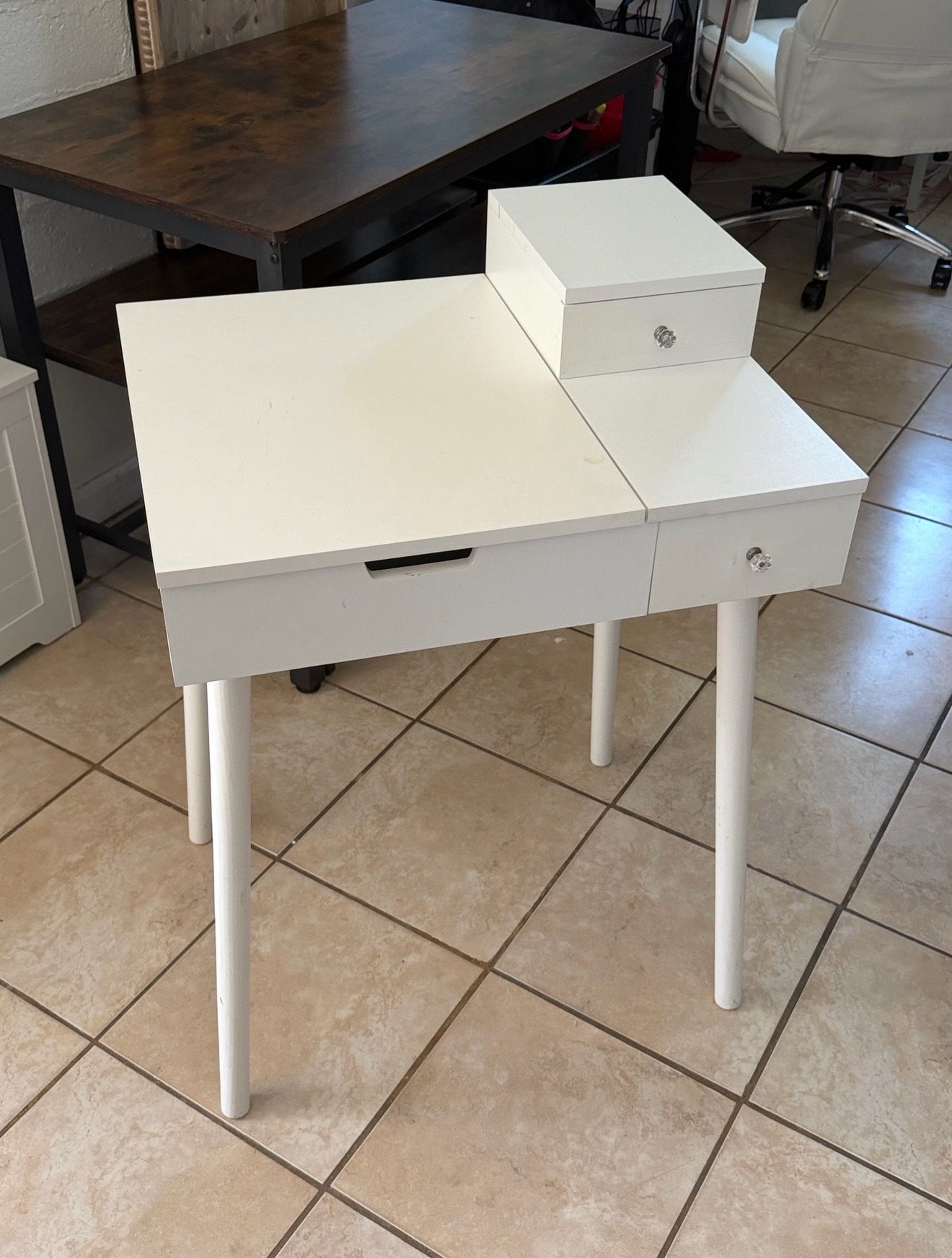 White Vanity Makeup Desk with Flip-Up Mirror & Drawers