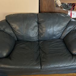 Blue Leather Couch & Loveseat 