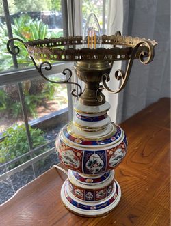 Vintage Porcelain Table Lamp with Brass Hardware