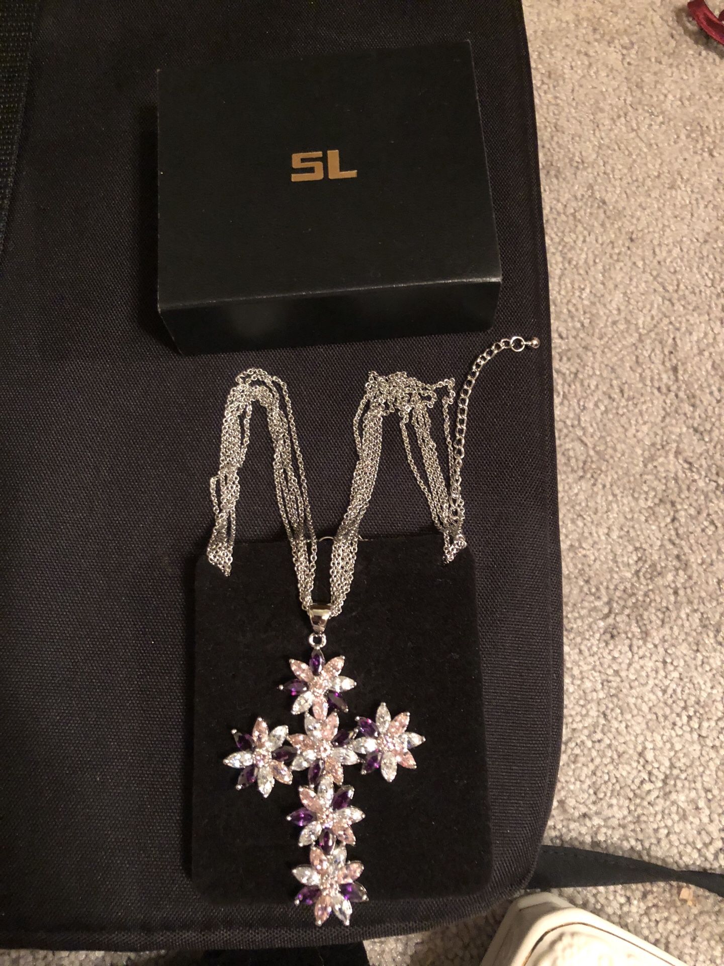 Susan Lucci pink and purple CZ cross necklace