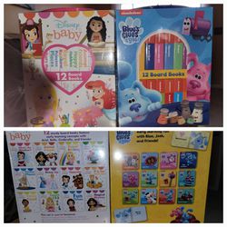 💖12 BOARD BOOKS. CHOICE OF DISNEY BABY  OR BLUES CLUES. COMES WITH CARRY CASE WITH HANDLE