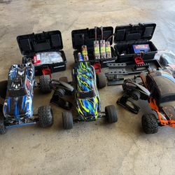 Lot Of 3 Traxxas Trucks- Stampede XL5- RustlerXL5- Rustler VXL With Lots Of Extras