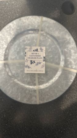 Set of 4 Galvanized charger plates, New,  $7, no holds