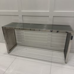 Diamond Sofa Soho rectangular console table with a clear, tempered glass top and a polished stainless steel base - Retail $1100