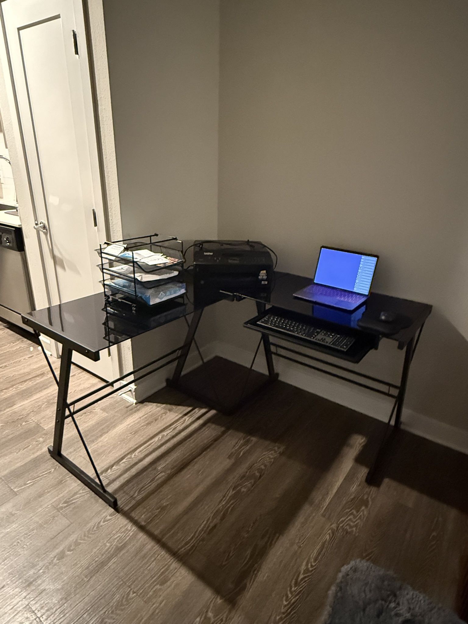 L-Shaped Glass Corner Computer Desk